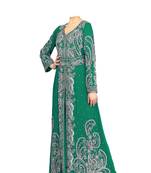 Green georgette islamic kaftan with zari and stone work
