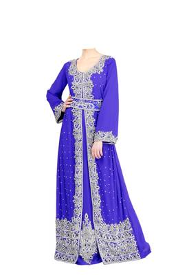 Royal blue georgette islamic kaftan with zari and stone work 1