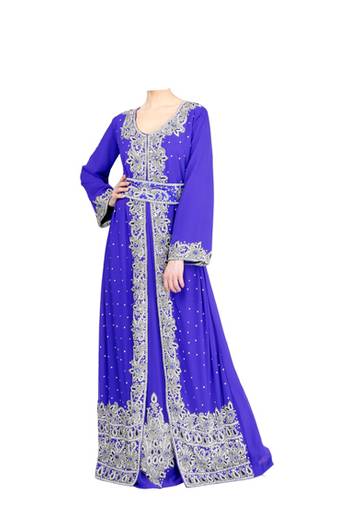 Royal blue georgette islamic kaftan with zari and stone work