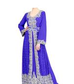 Royal blue georgette islamic kaftan with zari and stone work