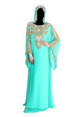 Sea green georgette farasha with zari and stone work 1