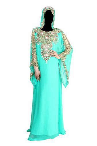 Sea green georgette farasha with zari and stone work