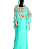 Sea green georgette farasha with zari and stone work