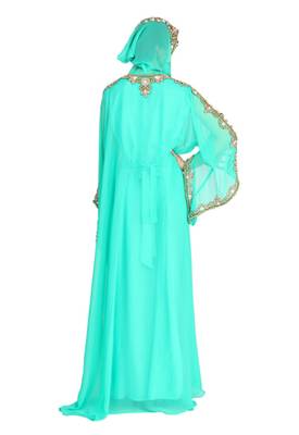 Sea green georgette farasha with zari and stone work 2
