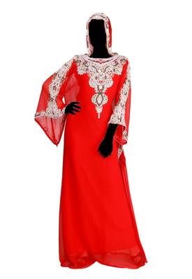 Red georgette farasha with zari and stone work 1