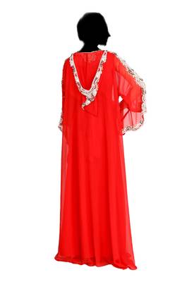 Red georgette farasha with zari and stone work 2