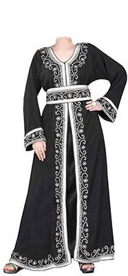 Black georgette islamic kaftan with zari and stone work 1