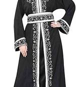 Black georgette islamic kaftan with zari and stone work