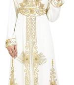 Off White georgette islamic kaftan with zari and stone work