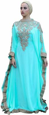 Sea green georgette farasha with zari and stone work 1
