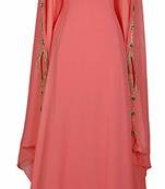 Peach georgette farasha with zari and stone work