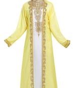 Yellow and white georgette islamic kaftan with zari and stone work