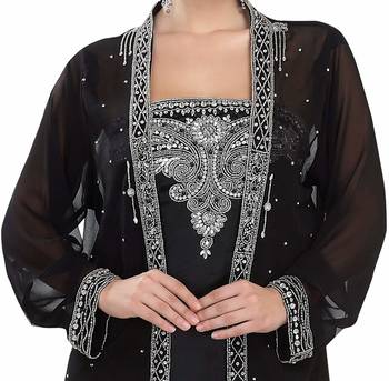 Black georgette islamic kaftan with zari and stone work 3