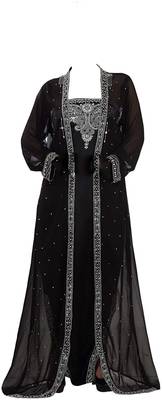Black georgette islamic kaftan with zari and stone work 1