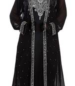 Black georgette islamic kaftan with zari and stone work