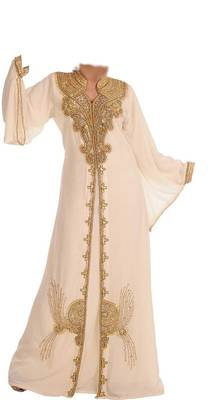 Cream georgette islamic kaftan with zari and stone work 1