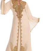 Cream georgette islamic kaftan with zari and stone work