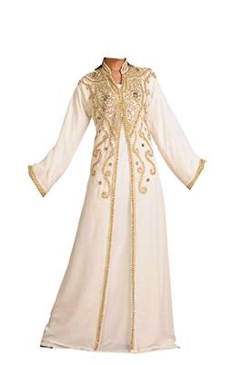 Cream georgette islamic kaftan with zari and stone work 1