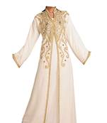 Cream  georgette islamic kaftan with zari and stone work