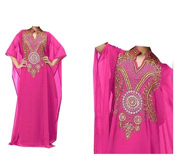 Pink georgette farasha with zari and stone work 1