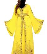 Yellow georgette islamic kaftan with zari and stone work