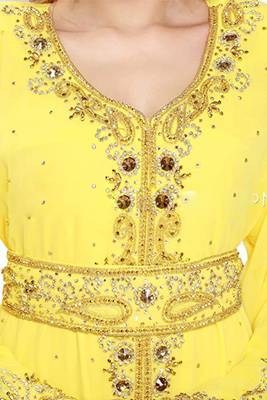 Yellow georgette islamic kaftan with zari and stone work 2