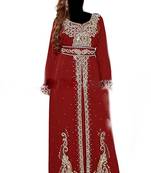 Maroon georgette islamic kaftan with zari and stone work