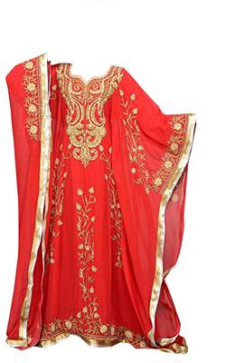Red georgette farasha with zari and stone work 1