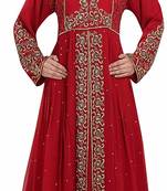 Red georgette islamic kaftan with zari and stone work