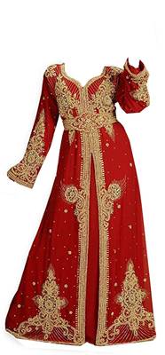 Maroon georgette islamic kaftan with zari and stone work 1