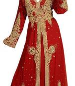 Maroon georgette islamic kaftan with zari and stone work