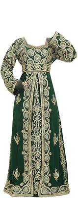 Green georgette islamic kaftan with zari and stone work 1