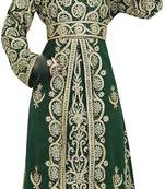 Green georgette islamic kaftan with zari and stone work