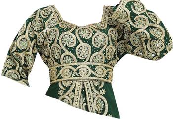 Green georgette islamic kaftan with zari and stone work 2