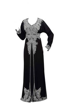 Black georgette islamic kaftan with zari and stone work 1