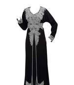 Black georgette islamic kaftan with zari and stone work