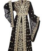 Black georgette islamic kaftan with zari and stone work