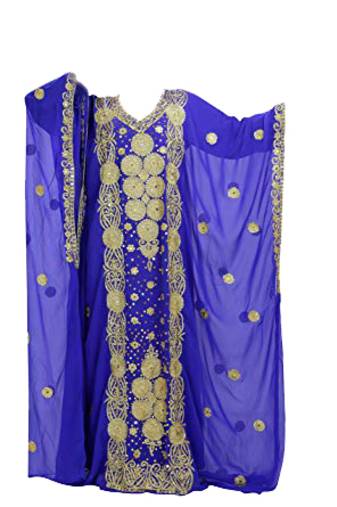 Royal blue georgette islamic kaftan with zari and stone work