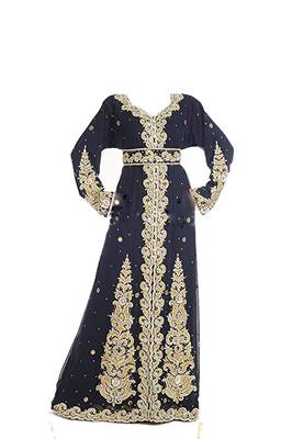 Black georgette islamic kaftan with zari and stone work 1