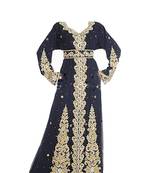 Black georgette islamic kaftan with zari and stone work