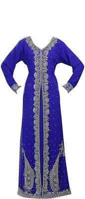 Royal blue georgette islamic kaftan with zari and stone work 1