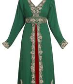 Maroon and green georgette islamic kaftan with zari and stone work