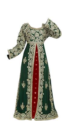Maroon and green georgette islamic kaftan with zari and stone work 2
