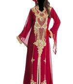 Caroot red georgette islamic kaftan with zari and stone work