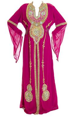 Pink georgette islamic kaftan with zari and stone work 1