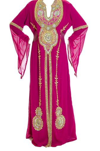 Pink georgette islamic kaftan with zari and stone work