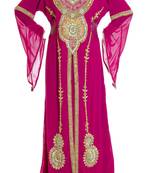 Pink georgette islamic kaftan with zari and stone work
