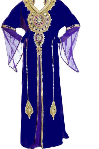 Navy blue georgette islamic kaftan with zari and stone work