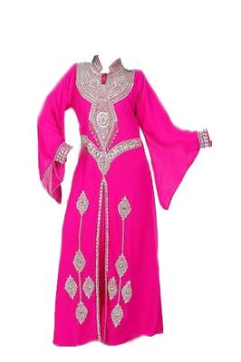 Pink georgette islamic kaftan with zari and stone work 1