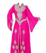 Pink georgette islamic kaftan with zari and stone work